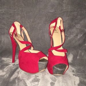 Red Strappy Platform Heels
